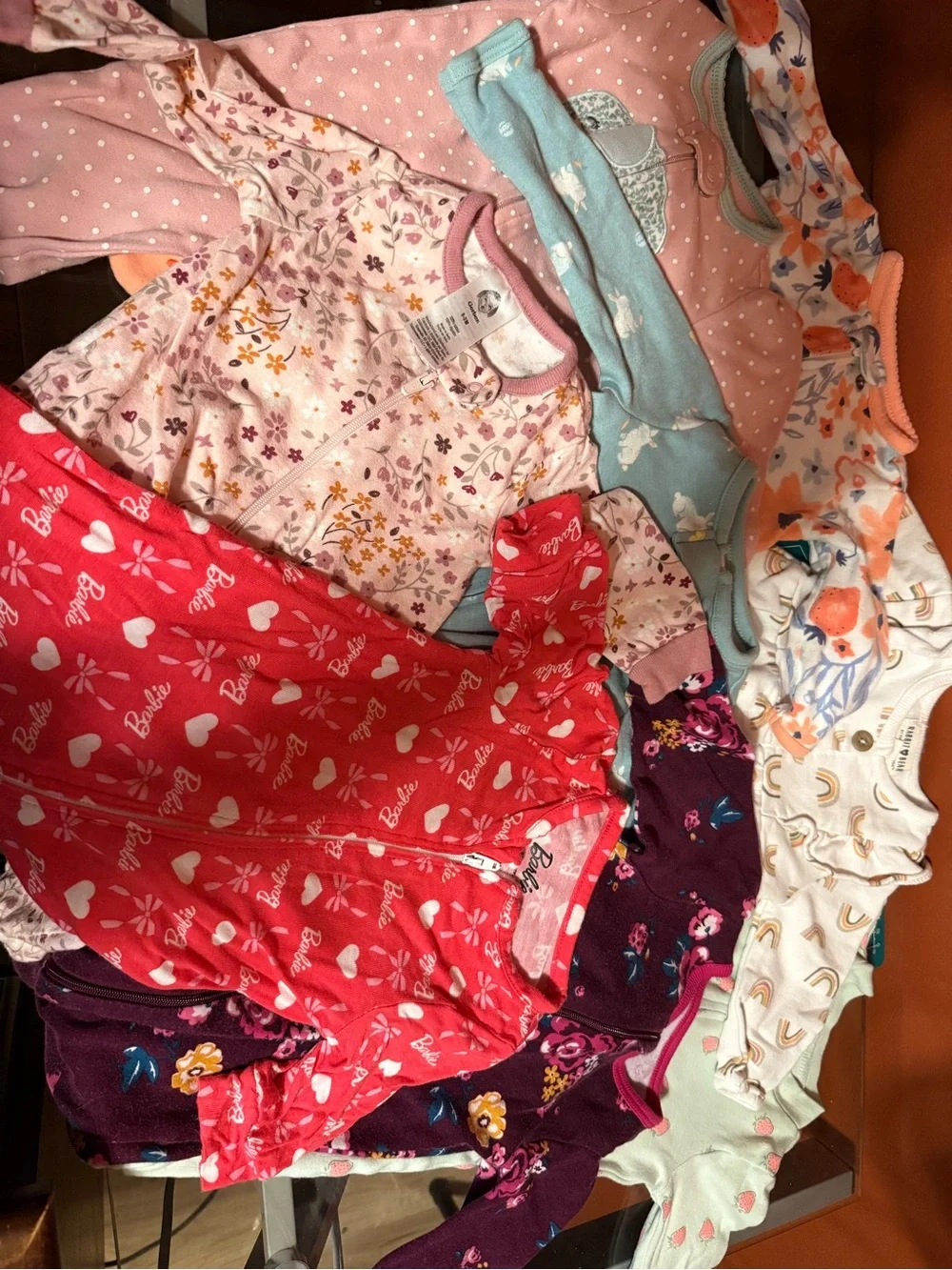 Mattel Barbie Red Heart-Print Kids Pajama Set with Mixed Pastel Prints
